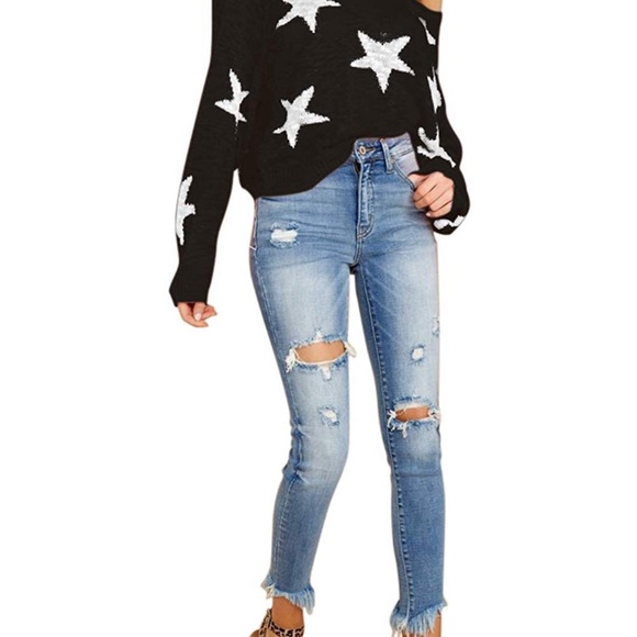 New Batwing Sleeve Raglan Sweater with Stars - Picture 4 of 6